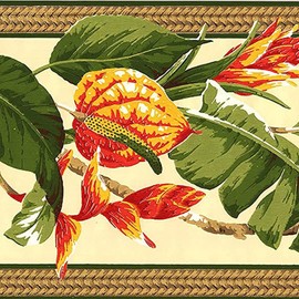 CONCORD WALLCOVERINGS ™ Wallpaper Border Floral Vintage Vine Pattern Leaves Flowers, Colors Light Cream Brown Green Yellow Beige Red, Size 9 Inches by 15 Feet NG8055B
