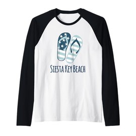 Siesta Key Blue Stripes Nautical Coastal Beach Flip Flops Raglan Baseball Tee