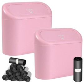 Car Trash Can Bin with Lid and 150pcs Trash Bags 2pack Small Car Garbage Can Leakproof Mini Car Accessories Trash Bin Car Dustbin Organizer Container for Car Office Home - Color: Pink