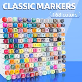 Flavery Alcohol Markers 168 Colors - Dual Tip Permanent Markers with Base, Art Drawing Supplies, Color Markers Pens for Adult Kids Gifts, Coloring Painting (168)