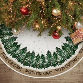 Artoid Mode Pine Trees Snowflakes Christmas Tree Skirt, 36Inch/91cm Seasonal Merry Xmas Party Holiday Vintage New Year Tree Mat Cover Decoration