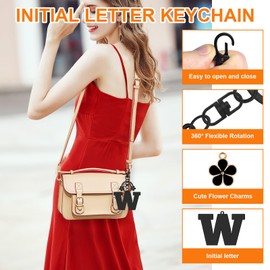 Initial Letter Keychain for Handbag Wallet Purses Backpack Letter A-Z Alphabet Keyring Metal Letter Key Ring for Women Men Stainless Steel Letter Pendant Car Keyring for Daughter Friends (Letter W)