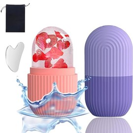 2Pcs Rodillo de Hielo para la Cara,Set de rodillo de silicona y raspador de acero inoxidable, Agarre Antideslizante Rodillos de Hielo para Cara,para M