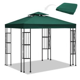 10x10 Canopy Replacement top Double Tiered Polyester Replacement Canopy for Gazebo Pergolas Tent Patio Roof Top Cover(Frame Not Include) (Dark Green)