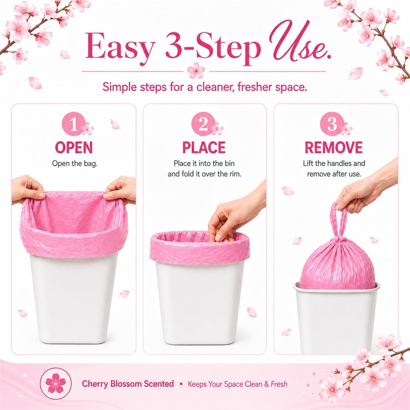 13 Gallon Trash Bags, Cherry Blossom Scented Small Garbage Bags,