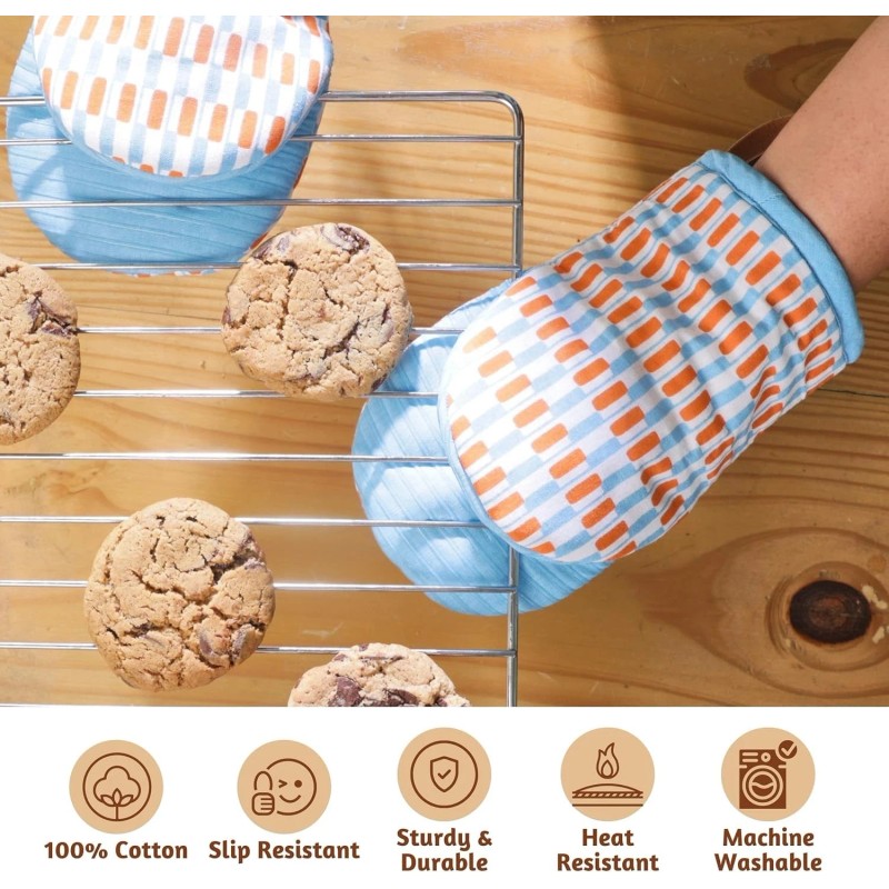 folkulture 1 Pair Short Silicone Oven Mitts, High Heat Resistant