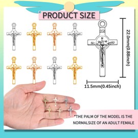 300Pcs 3Colors Alloy Small Cross Charms Catholic Saint Benedict Medal Jesus Cross Charms Tiny Rosary Crucifix Charms Pendant for Jewelry Making Rosary Beads Necklace Bracelet DIY Accessories, Zinc, No Gemstone