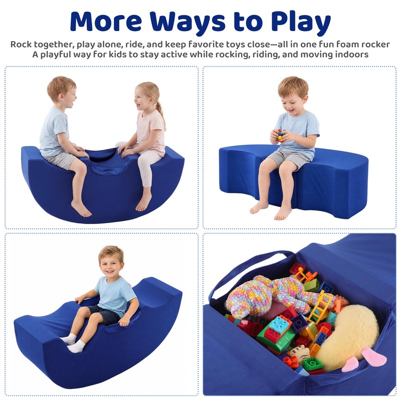 BALAPET Kids Sensory Rocking Chair, 2-Person Foam Seesaw, Navy Blue