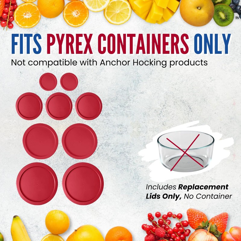 Replacement Lids for Pyrex Containers (2) 1-Cup (3) 2-Cup (2)