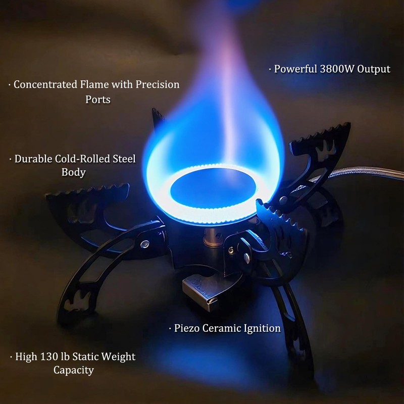 Foldable Camping Stove, Portable Windproof Gas Stove with 3 Gas