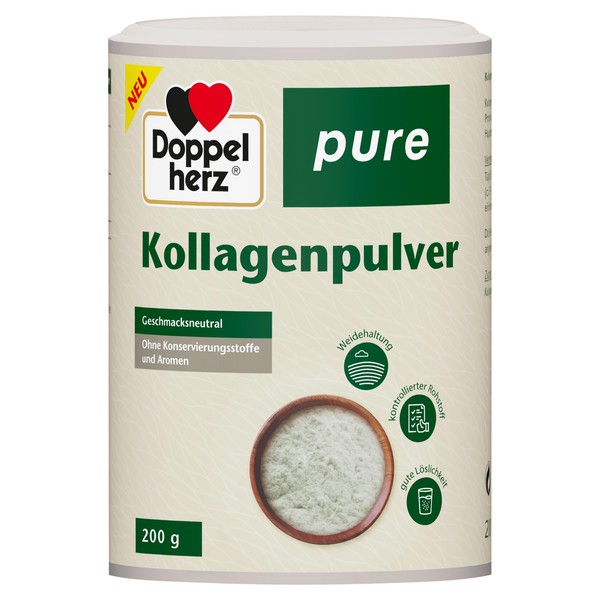 Doppelherz Pure Collagen Powder, Tasteless, Easily Soluble, No Preservatives and Flavours, Controlled Raw Material from Pasture Farming, 200 g
