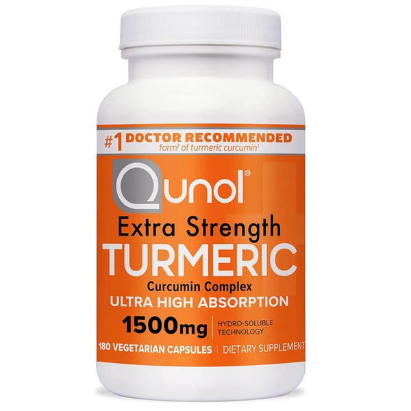 Qunol Turmeric Curcumin Supplement, Turmeric 1500mg With Ultra High Absorption, Joint Support Supplement, Extra Strength Turmeric Capsules, 2 Month Supply, 180 Count (Pack of 1)