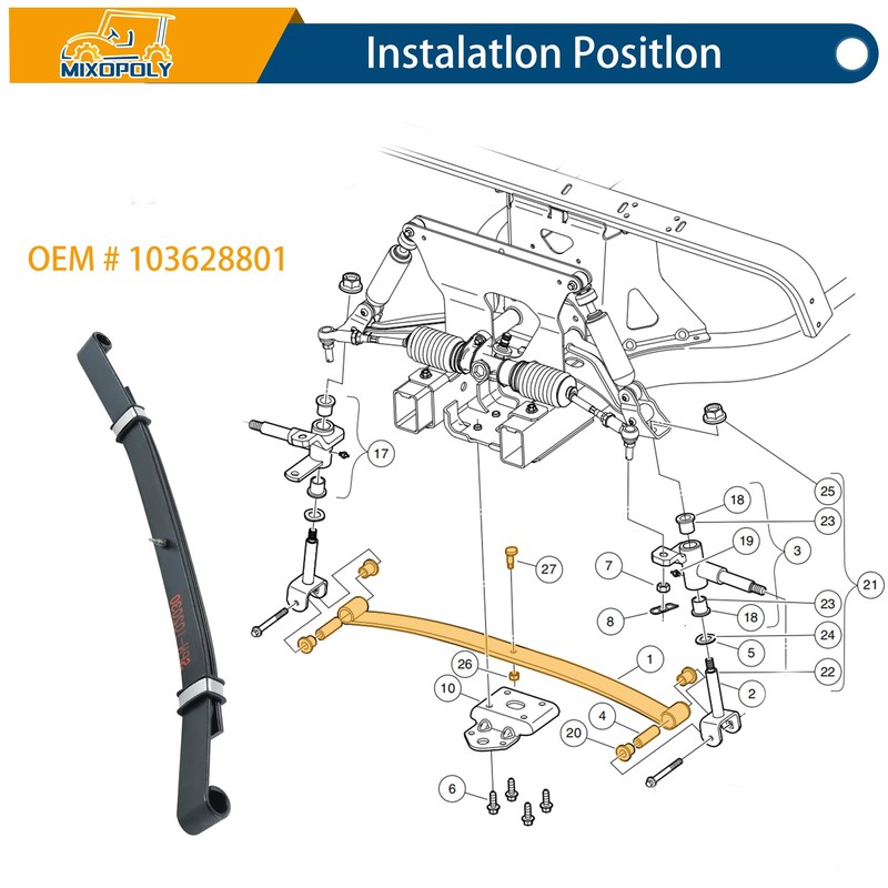 Mixopoly Golf Cart Front Leaf Spring Kit for Club Car