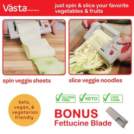 (Vasta) - Vasta Vegetable & Fruit Sheet Slicer - BPA-Free & Stores Away Easily - Create Low Carb Veggie Sheets, Lasagna, Fettucine from Zucchini, Potatoes, Beets, Apples, Pears - Keto, Vegan, Vegetarian