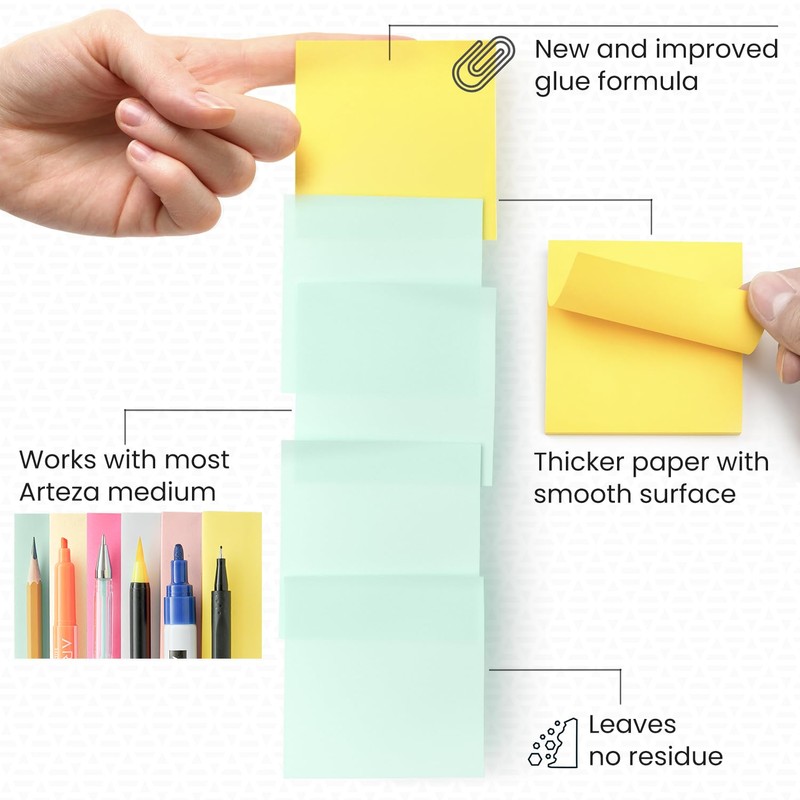 ARTEZA Sticky Notes, 3x3 Inches, 12 Pads, Bulk Pack of