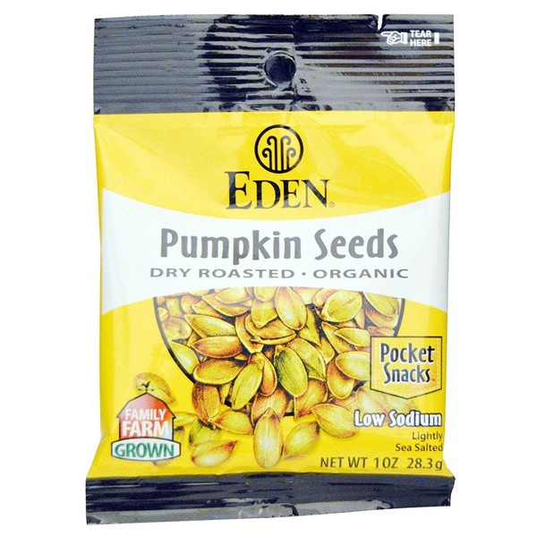 Eden Organic Pumpkin Seeds, Dry Roasted and Salted, Pocket Snacks, 1 Ounce (Pack - 24)