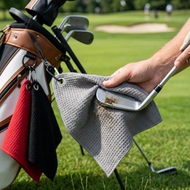 MeiQraft 4-Pack Golf Waffle Towels Set - 40x40cm Microfiber Towels with Carabiner Clip, Grey/Red/Black/Ocean Blue Colors