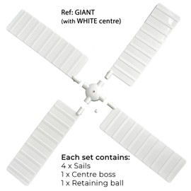 Replacement Sails for Garden Windmill. Ref: GIANT with WHITE centre. Genuine Windmill-Blades/Fling Promotions. Only replace your sails with same colour centre either WHITE or RED - see other listings.