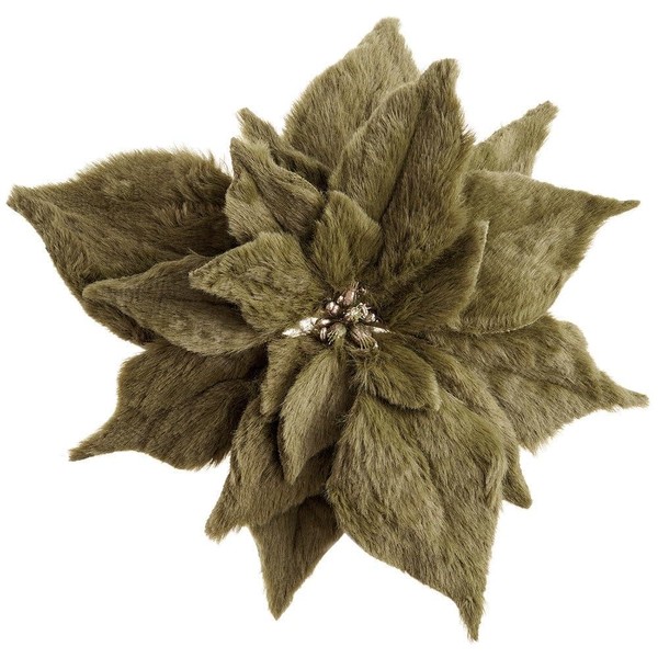 SilksAreForever 9" Fur Poinsettia Artificial Clip-On Flower -Green (Pack of