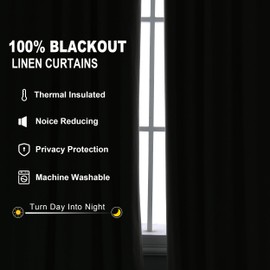 Joywell Linen 100% Blackout Curtains 120 Inches Length Long, Rod Pocket/Back Tab/Hook Belt/Clip Rings, Thermal Insulated Drapes Curtains for Bedroom Living Room (2 Panels Set,W52 x L120, White)