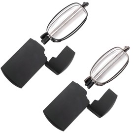FEIVSN 2 Pack Folding Reading Glasses for Men Women, Foldable Compact Readers with Small Hard Pocket Case Spring Hinge, Black + Gun Matel, 1.75