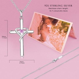 AmorAime 925 Sterling Silver Cross Necklace for Women Men 5A CZ October Birthstone Necklaces for Festival, Vacation or Holiday