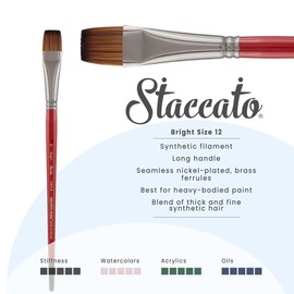 Creative Mark Staccato Artist Paintbrush - Bright Size 12 - Synthetic Long Handled Brushes for Acrylic Paints, Handmade and Full Bodied with Springy Response