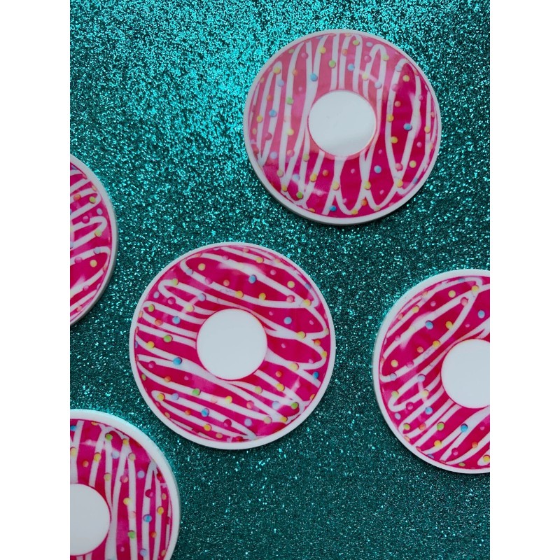 5pc. Pink Sprinkle Donuts Resin Planar Flatbacks, Bow Center, Cabochon,