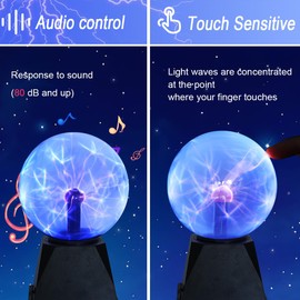 Pheashine Plasma Ball, 15 cm Plasma Ball Touch and Sound Sensitive, Plasma Lamp 6 Inch Magic Plasma Light Blue Flash Ball Magic Ball Educational Physics 220 V
