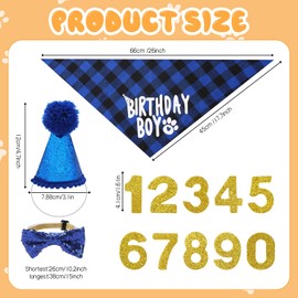 Dog Birthday Party Supplies, Dog Cat Birthday Decorations - Bandana Hat and Bow Tie with Numbers for Small, Medium, Large Pets(X-Large, Blue)