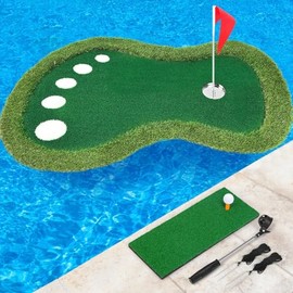 Sagsewful - Campo de golf flotante para piscina, alfombrilla de golf flotante con recuperador de bolas para piscina/lago, juego de césped...