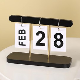 SUPTEC Perpetual Daily Flip Calendar for Desk Reusable Office Desktop Decor Home Accessories Photography Props (Black)
