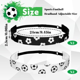 Alrhso Soccer Headband for Girls 4 Pcs Adjustable Non-slip Soccer Headband Football Hairband Gifts Sport Hair Bands for Girls (Black, White)
