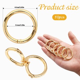 Pack of 10 41mm Carabiner Hooks Round O-Ring Carabiner Gold Spring Split Rings Key Ring Small Pocket Rings Carabiner Ring for Crafts DIY Purse and Handbag