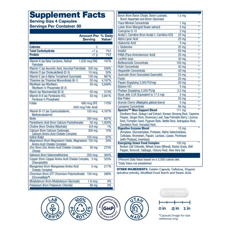 Paradise Herbs Multivitamínico Diario Hombres 120 Cápsulas