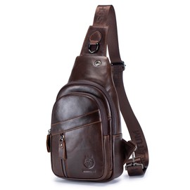 LUKZIJAES Mens Cross body Sling Bags Vintage Shoulder Chest Pack Daypack Genuine Leather Sling Bag for Men Crossbody Outdoor Travel Hiking Backpack (#14-Coffee)