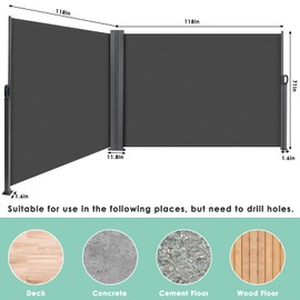 LIFERUN 236" x 71" Side Awning, Retractable Side Awning, Patio Retractable Side Screen, UV Resistant, Waterproof, Patio Privacy Screen for Garden, Balcony, Courtyard(Dark Grey)