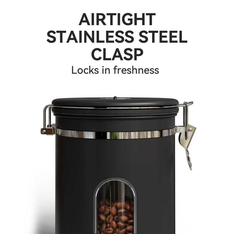 Veken Coffee Canister with Window,Airtight Stainless Steel Container,Home Kitchen Food