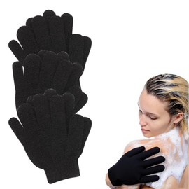 3 Pair Shower Gloves Exfoliating, Deep Clean Body Exfoliator Scrub, Dead Skin Remover Shower Body Scrub Gloves for Shower, Spa, Massage and Dead Skin Cell Remover Loofah - Black