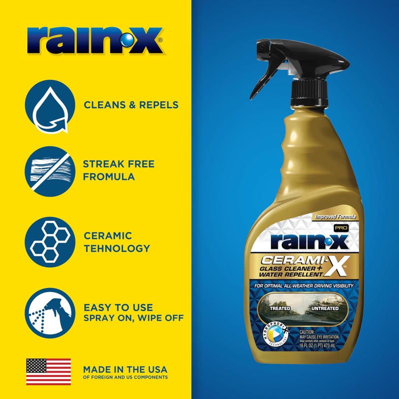Rain-X 630178 Cerami-X Glass Cleaner + Water Repellent, 16oz -