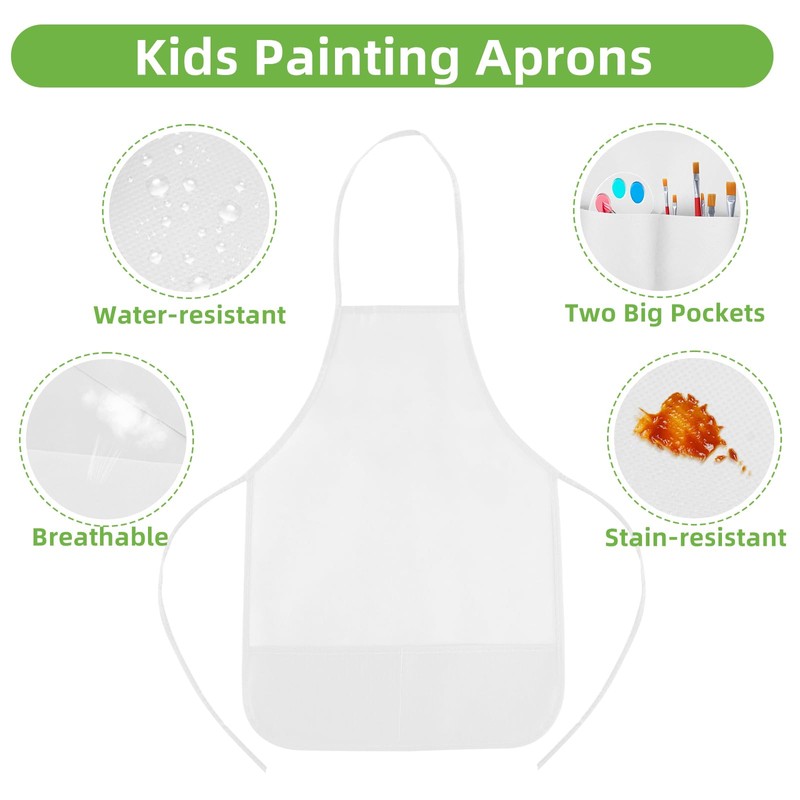CHRORINE 6 Pack White Kids Painting Apron Bulk Toddler Art