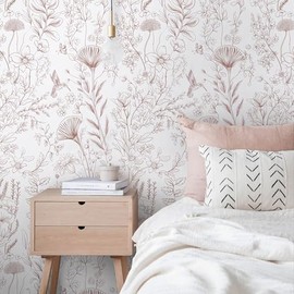 CiCiwind Pink Peel and Stick Wallpaper Floral Wall Paper Modern Boho Contact Paper for Bedroom Removable Self Adhesive Wallpaper for Bathroom Living Room Papel Tapiz para Pared 17.3"×78.7”