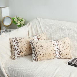 Entua Snow Leopard Cheetah Fur Lumbar Throw Pillows Covers 12"x20" Soft Plush Animal Skin Pattern Texture Couch Pillow Cover Wildlife Pillowcase Machin Washable Cushion Cover for Sofa