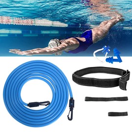 Adult Swimming Belt, 4 m Adjustable Swimming Belt for Pool, Swimming Trainer Countercurrent System for Pool, Used for Swimming Pools Resistance Training (with Earplugs and Nose Clip)