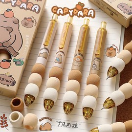MOZXIRZ MOZXIRZ 4 Pcs Cute Retractable Pens Cartoon Capybara Gel Pens Soft Grip Pens 0.5mm Black Ink Writing Pen Aesthetic Pens Kawaii Office School Pens Supplies for Girls Boys Women Men (Capybara)