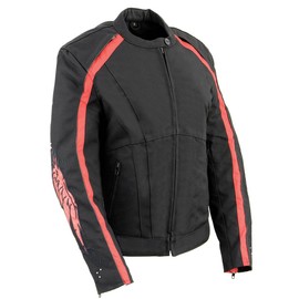 Milwaukee Leather SH1954 Women's Black and Red Textile Jacket with Stud and Wings Detailing - 2X-Large