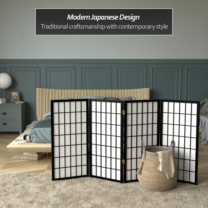 3 ft. Short Window Pane Shoji Screen - Black -