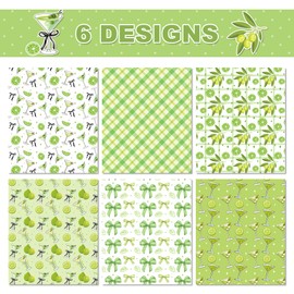 Martini Cocktail Cups Wrapping Paper - 12 Sheets Martini Glasses Gift Wrapping Paper 6 Design Martinis Green Bow Pattern Paper for A Tini Bit Older Party Bachelorette Wedding Bridal Shower 20'' x 27''