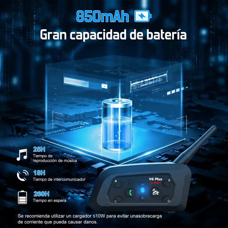 Intercomunicadores Para Cascos De Moto V6 Plus, 2 Unidades