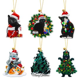 6pcs Cat Christmas Ornaments, Joyoldelf Black Cat Ornament, Cat Ornaments for Cat Lovers, Christmas Tree Ornament Hanging Party Decor Merry Xmas Decor Ornaments